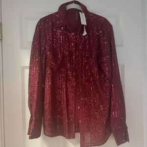 Anthropologie Burgundy Sequin Blouse New With Tags